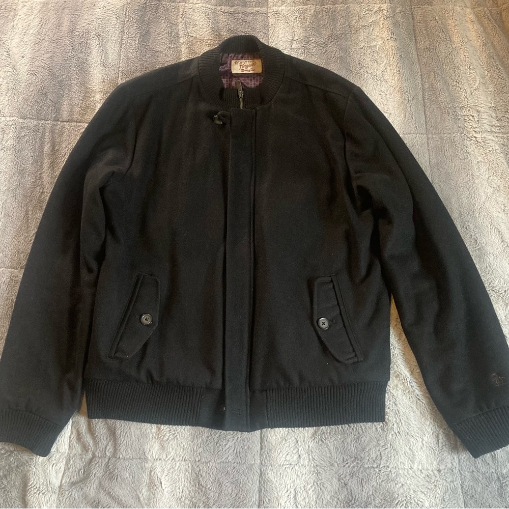 Original Penguin Men's Wool Bomber Jacket in all black